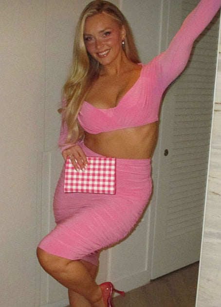 camille kostek pink dress Rob Gronkowski's stunning girlfriend Camille Kostek turns heads in  'gorgeous' outfit as fans call her 'dream girl'