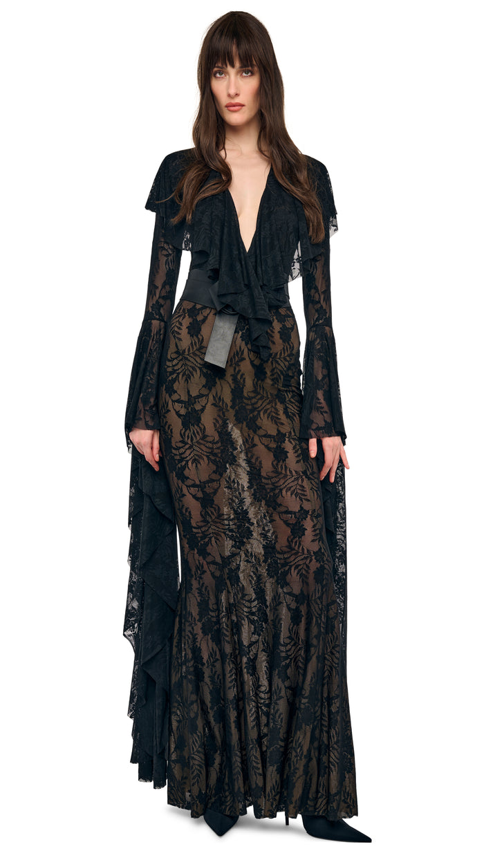XL SLEEVE DEEP V RUFFLE FISHTAIL GOWN #4
