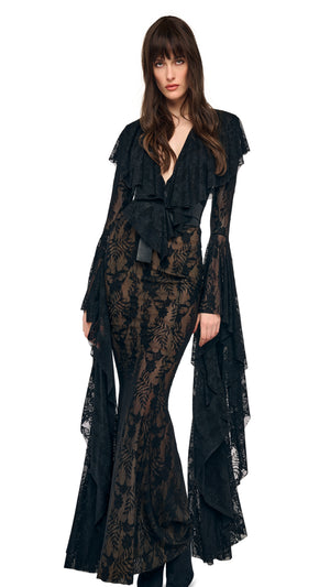 XL SLEEVE DEEP V RUFFLE FISHTAIL GOWN #10 Thumbnail