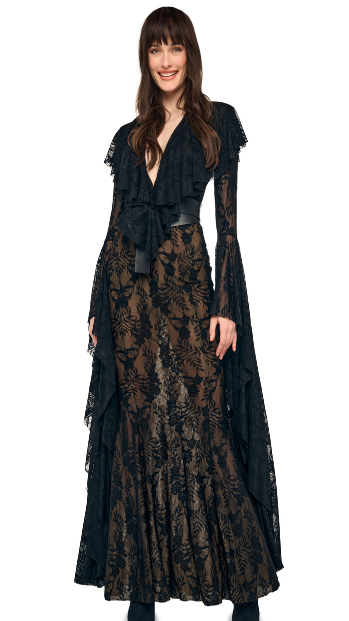 XL SLEEVE DEEP V RUFFLE FISHTAIL GOWN #5