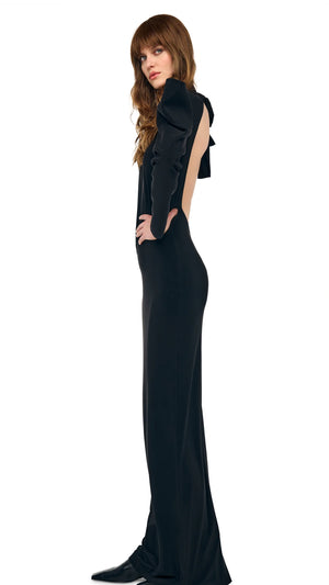 WING SLEEVE OPEN BACK BOW NECK GOWN #3 Thumbnail