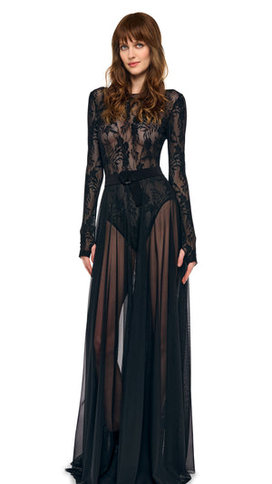 LONG SLEEVE CREW FLARED GOWN #1 Thumbnail