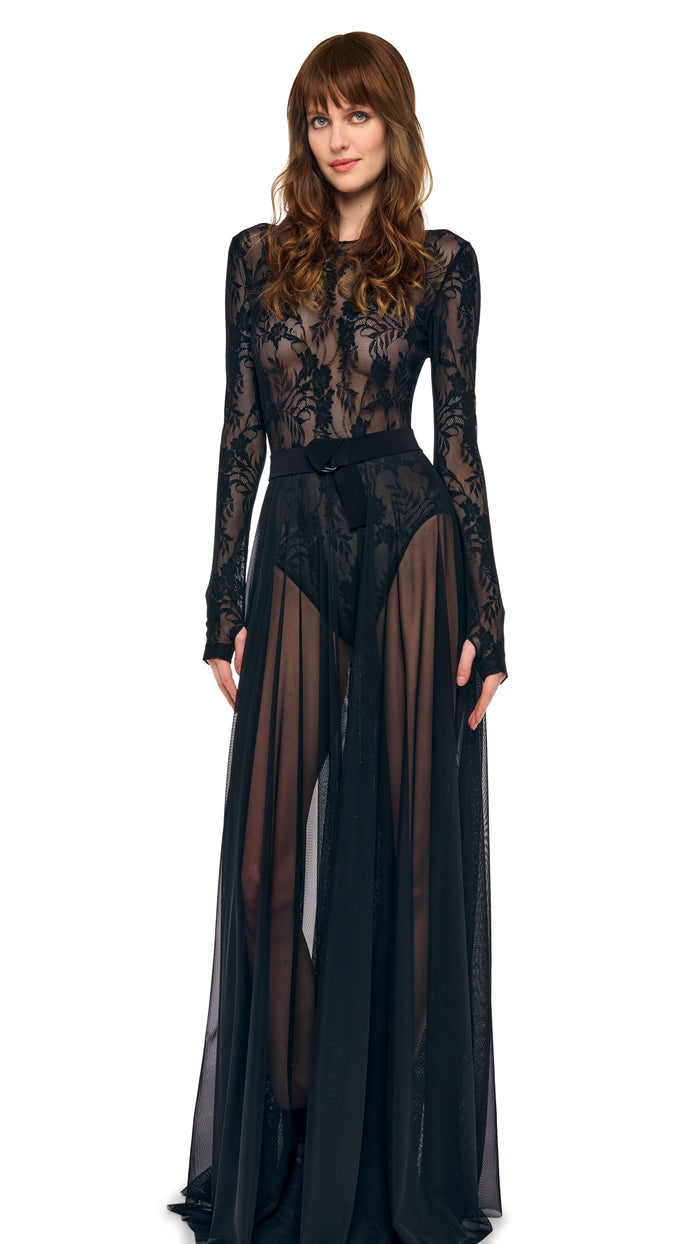 LONG SLEEVE CREW FLARED GOWN #1