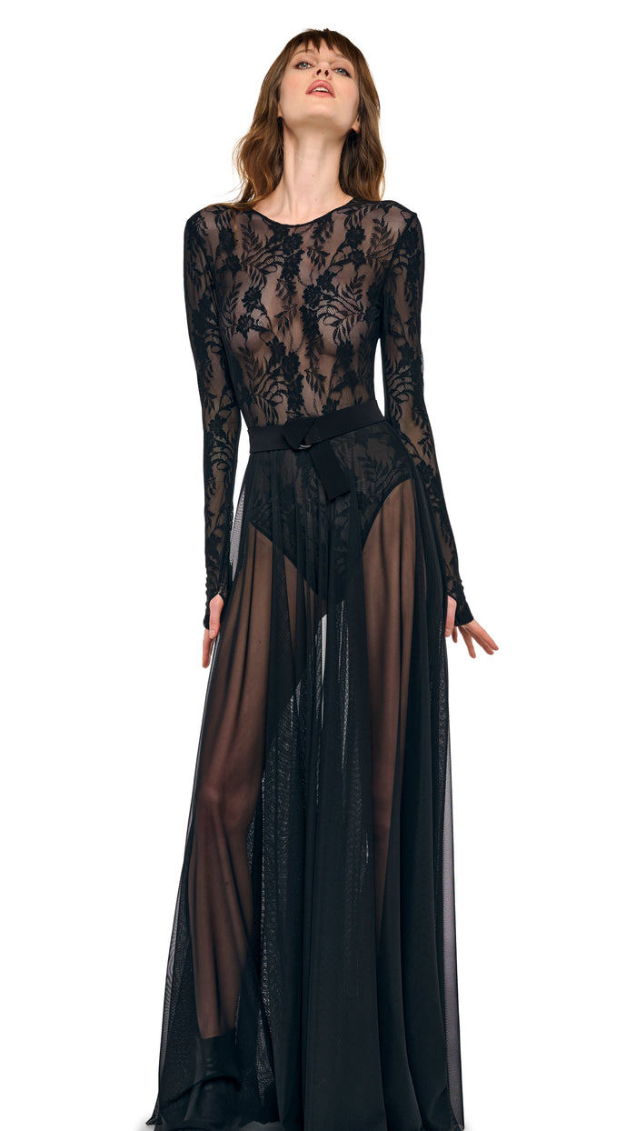 LONG SLEEVE CREW FLARED GOWN #4