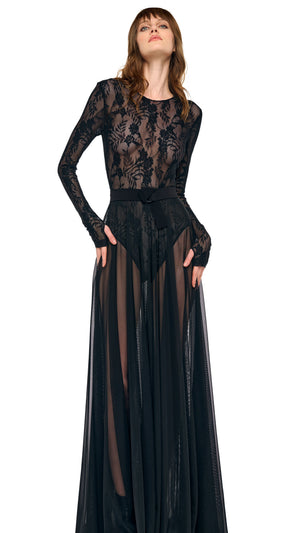 LONG SLEEVE CREW FLARED GOWN #6 Thumbnail