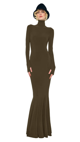 norma kamali long sleeve crew fishtail dress Norma Kamali Long Sleeve Turtle Fishtail Gown