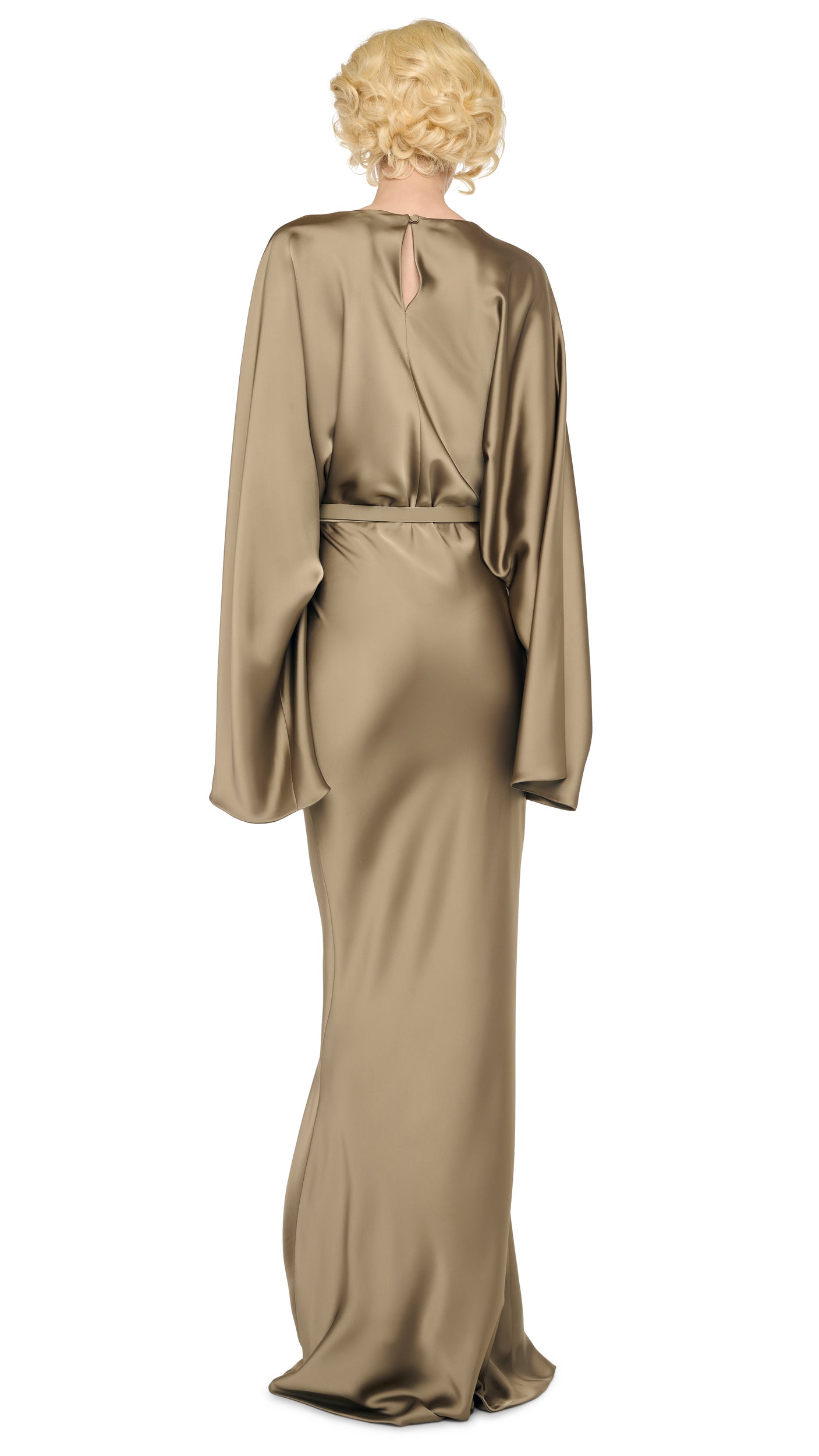 norma kamali reverse obie satin maxi dress Norma Kamali Reverse Obie Gown Long Sleeve