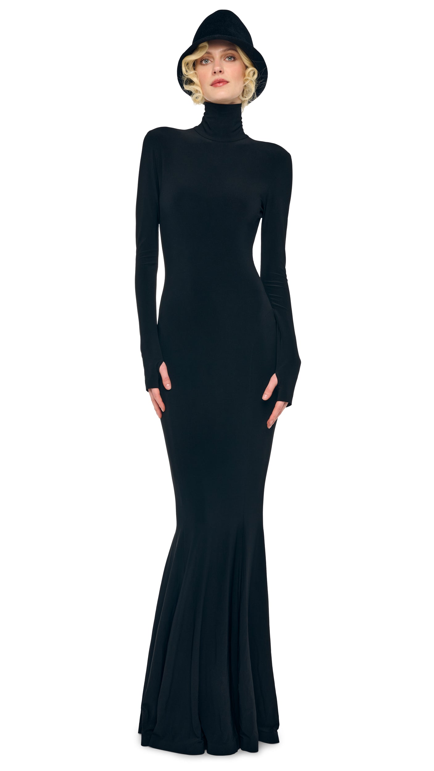 LONG SLEEVE TURTLE FISHTAIL GOWN Black Norma Kamali LONG SLEEVE TURTLE FISHTAIL GOWN Black Norma Kamali
