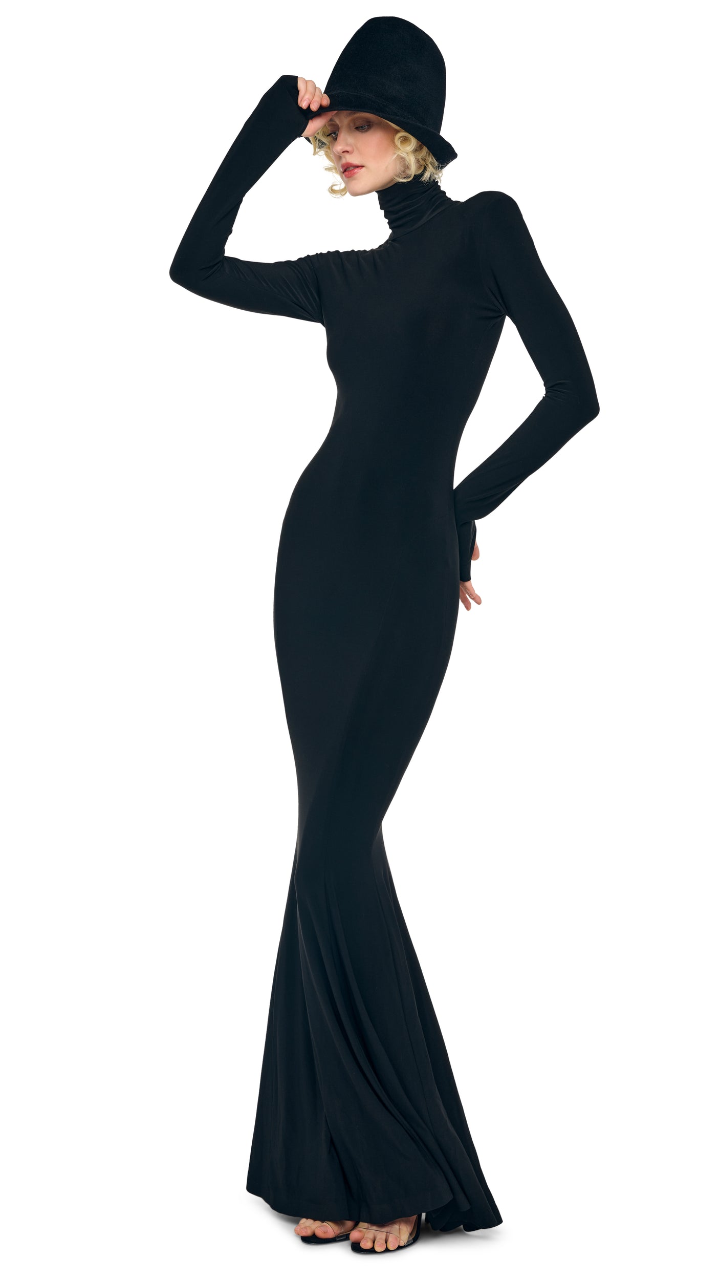 long sleeve fishtail dress Norma Kamali Long Sleeve Turtle Fishtail Gown