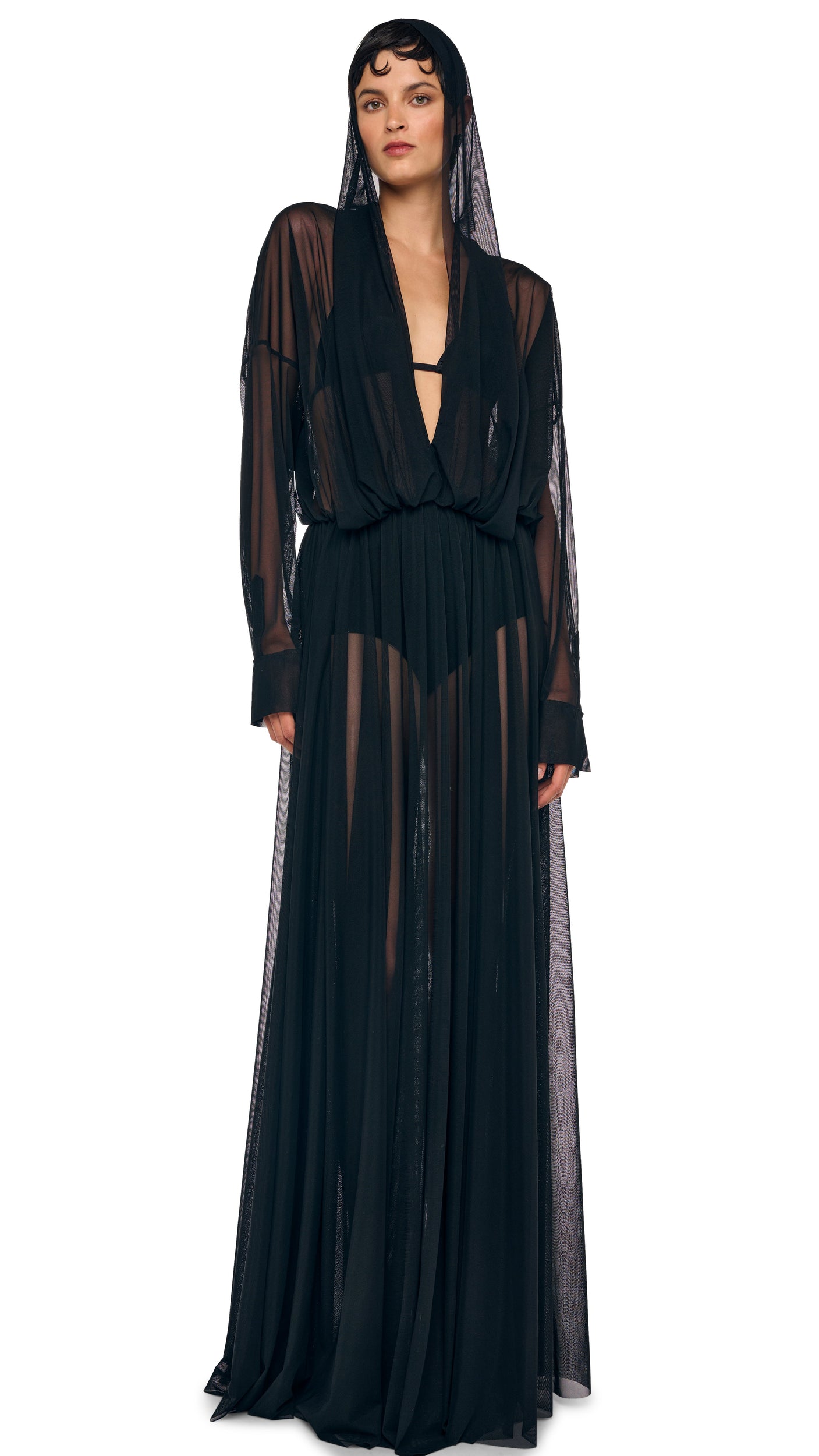 Norma Kamali Hooded Super OS BF NK Shirt Flared Gown - Black / Size XL Norma Kamali Hooded Super OS BF NK Shirt Flared Gown - Black / Size XL
