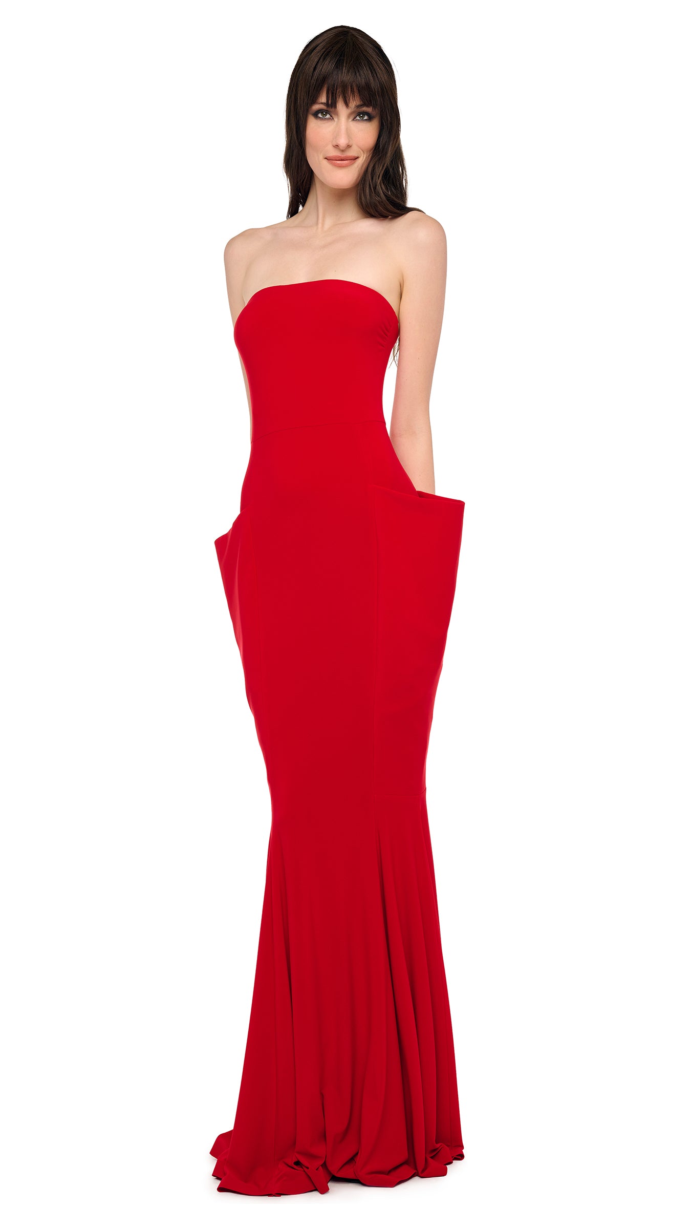 STRAPLESS WING FISHTAIL GOWN - Tiger Red / XXS