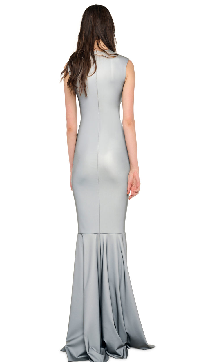 SLEEVELESS DEEP V NECK SHIRRED FRONT FISHTAIL GOWN #5