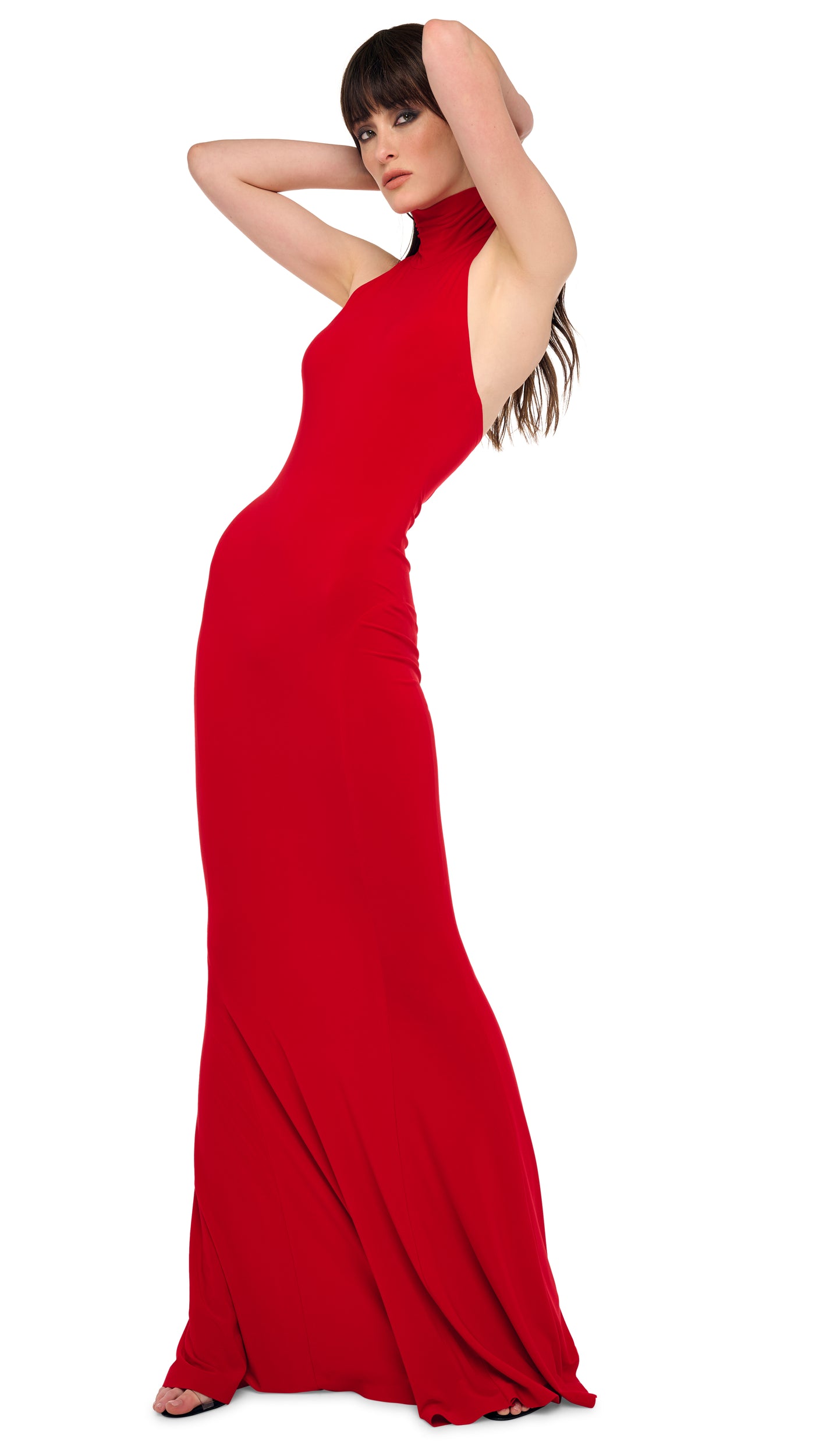 norma kamali halter fishtail dress Norma Kamali Turtleneck Jersey Gown
