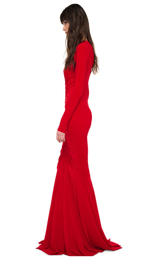 LONG SLEEVE V NECK SHIRRED FRONT FISHTAIL GOWN #2 Thumbnail