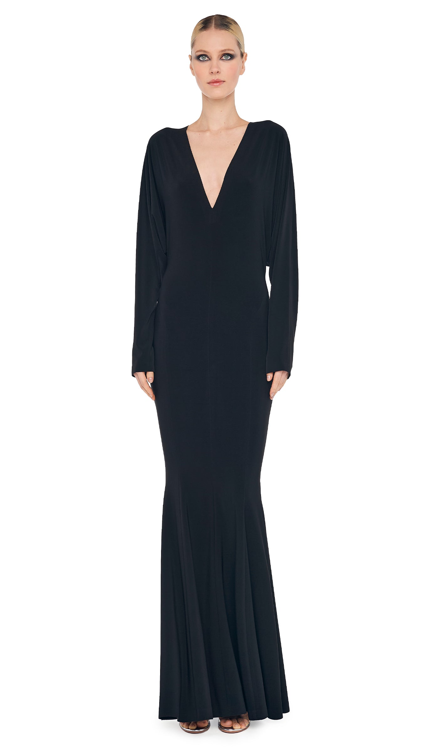 Norma Kamali Dolman V Neck Fishtail Gown - Black / Size XS Norma Kamali Dolman V Neck Fishtail Gown - Black / Size XS