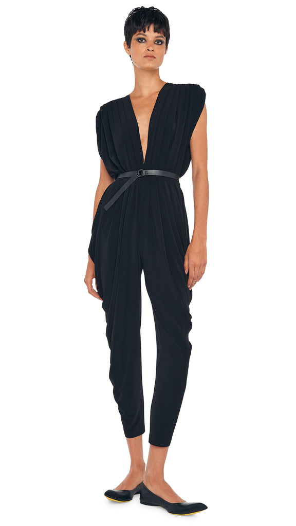 SQUARE SLEEVE WATERFALL JUMPSUIT – Black – Norma Kamali