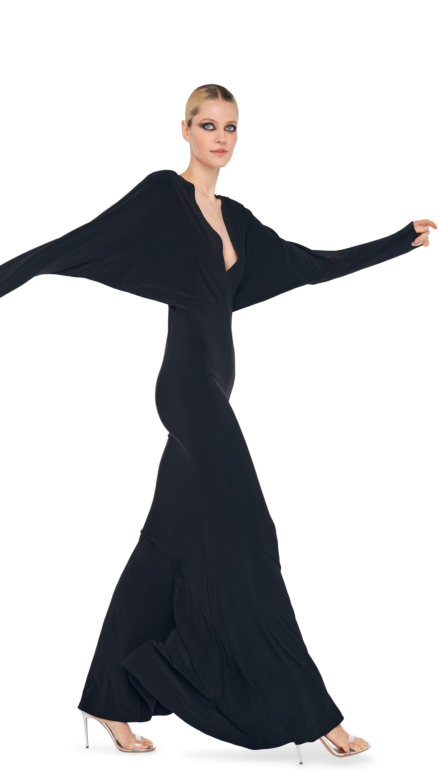 norma kamali dress black Strapless 50.5in. Norma Kamali Halter Turtle Side