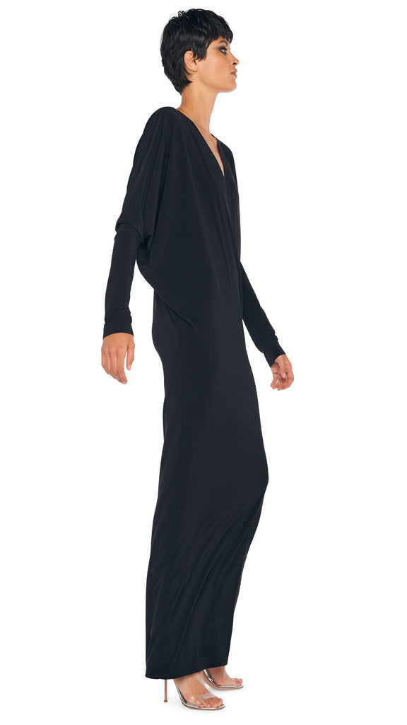 DOLMAN WRAP GOWN W/ SIDE SLIT – Black – Norma Kamali
