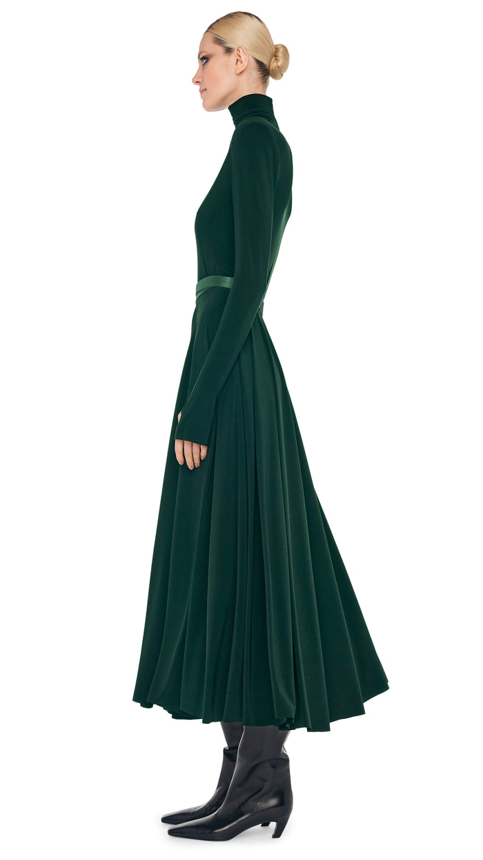 LS SHOULDER PAD TURTLE FLARED DRESS TO MIDCALF #2