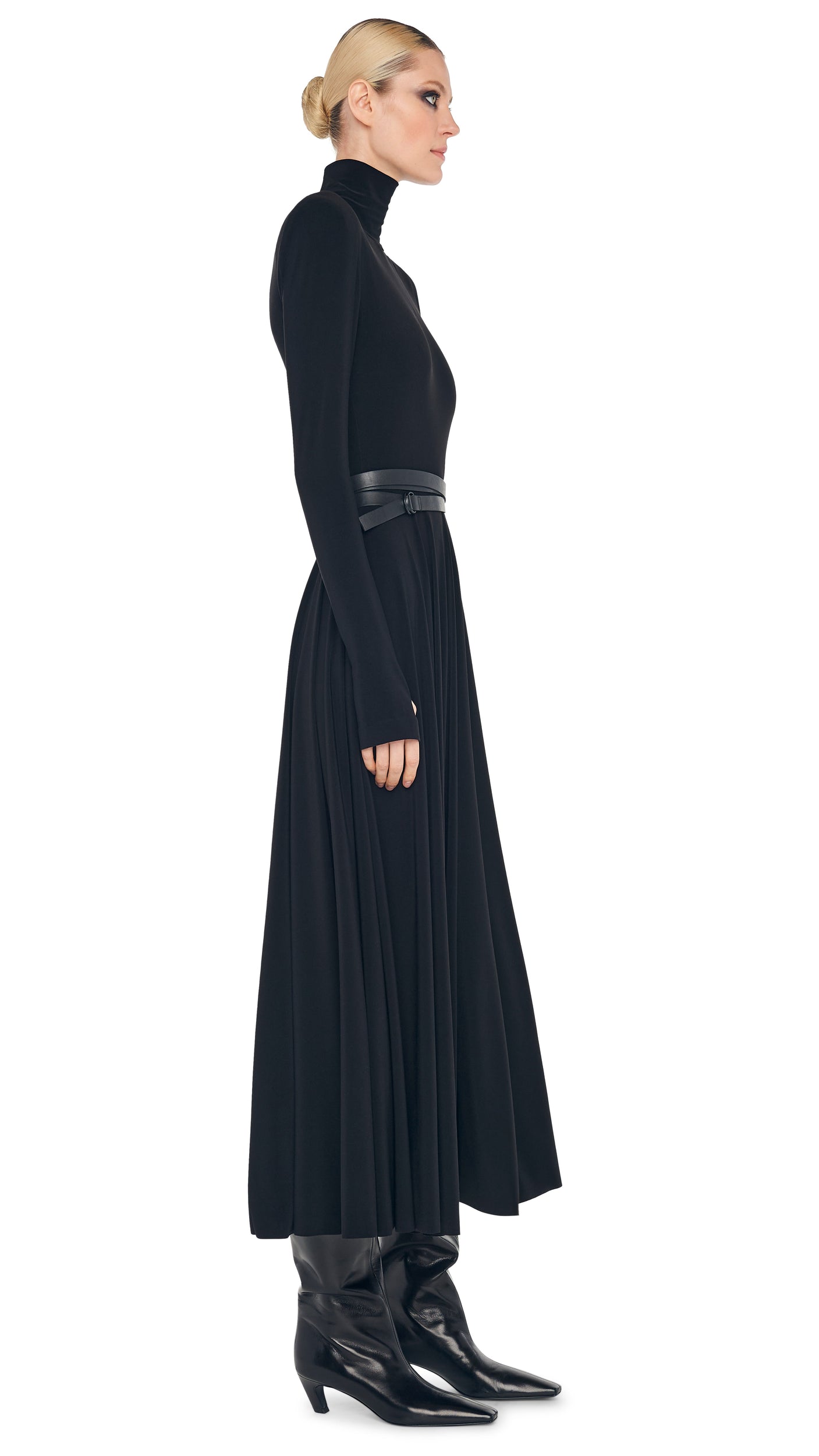 ls shoulder pad turtle flared dress Norma Kamali Dresses Black