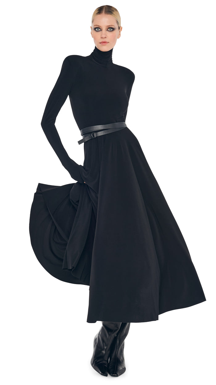 LS SHOULDER PAD TURTLE FLARED DRESS #7