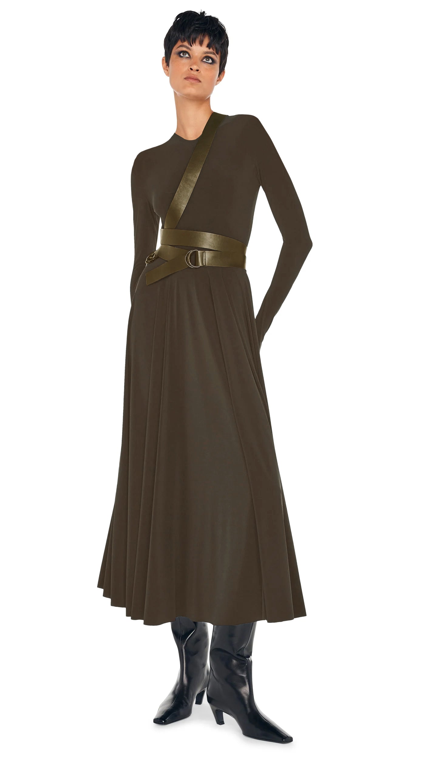 slim fit dress slacks Klaudia Ruched Long Sleeve Midi Dress Fit and Flare main image 0