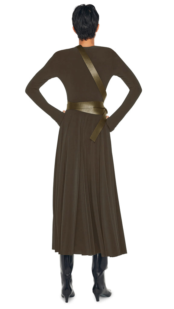LONG SLEEVE FLARED DRESS – Bark – Norma Kamali
