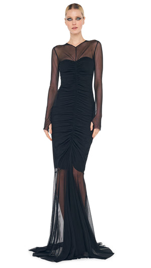 LS V NECK SHIRRED FRONT FISHTAIL GOWN #1 Thumbnail