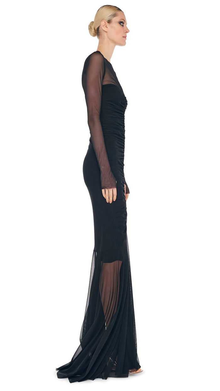 LS V NECK SHIRRED FRONT FISHTAIL GOWN #4