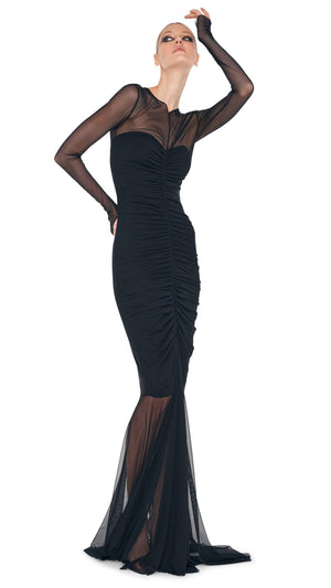 LS V NECK SHIRRED FRONT FISHTAIL GOWN #7 Thumbnail