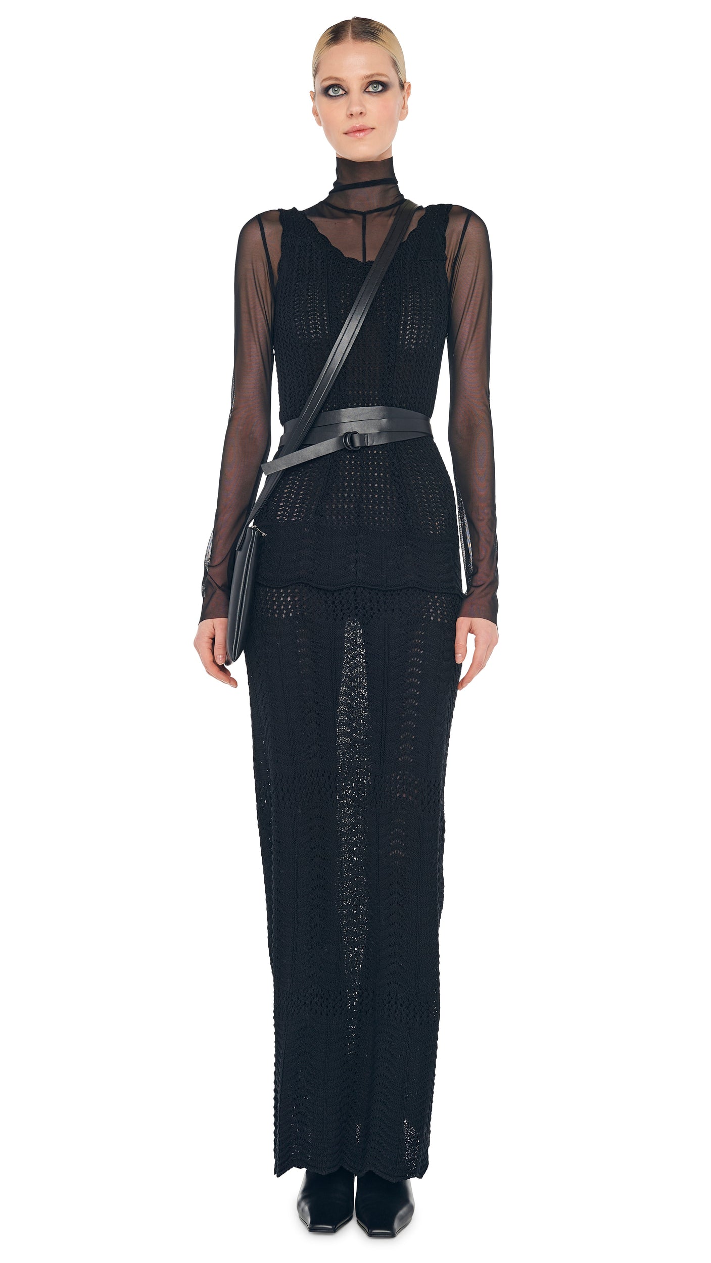 Norma Kamali Scoop Neck Tank Crochet Long Dress Norma Kamali Scoop Neck Tank Crochet Long Dress