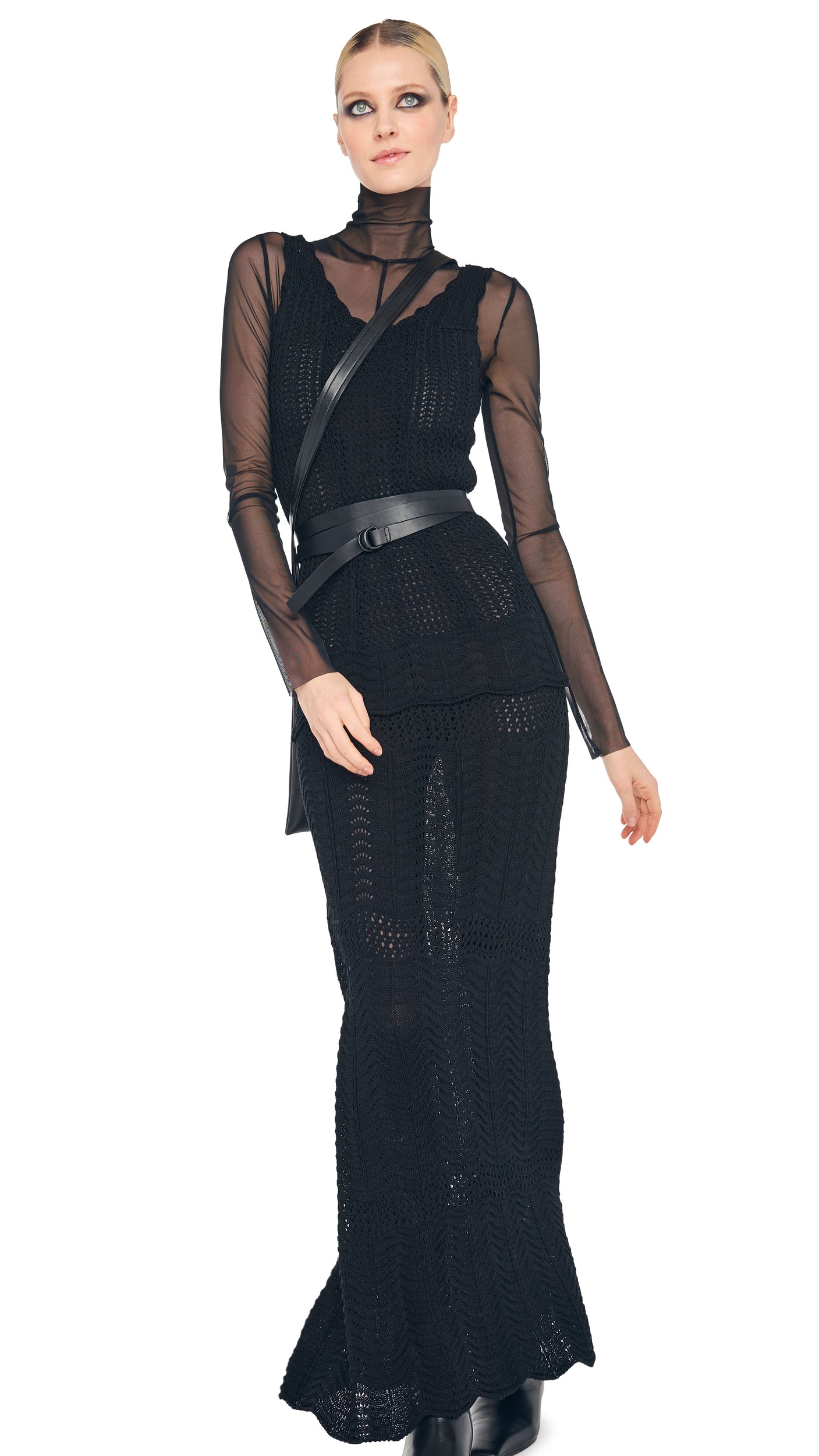 SCOOP NECK TANK CROCHET LONG DRESS Black Norma Kamali SCOOP NECK TANK CROCHET LONG DRESS Black Norma Kamali
