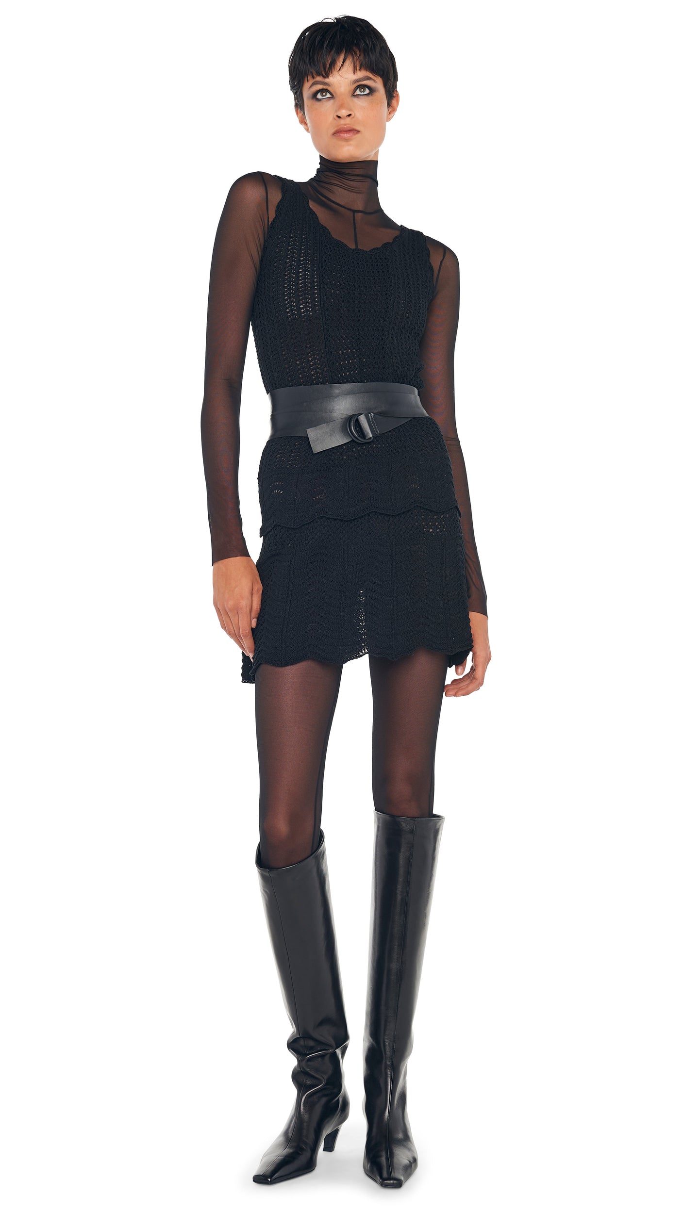 SCOOP NECK TANK CROCHET MINI DRESS Black Norma Kamali SCOOP NECK TANK CROCHET MINI DRESS Black Norma Kamali