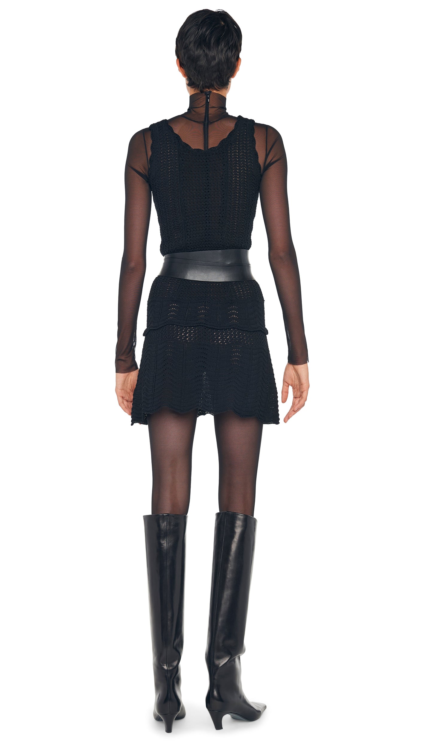 SCOOP NECK TANK CROCHET MINI DRESS Black Norma Kamali SCOOP NECK TANK CROCHET MINI DRESS Black Norma Kamali