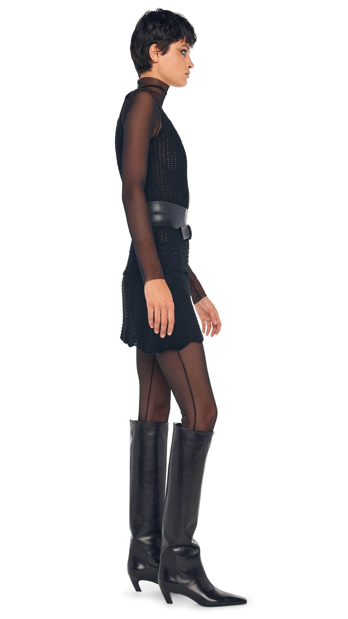 SCOOP NECK TANK CROCHET MINI DRESS Black Norma Kamali SCOOP NECK TANK CROCHET MINI DRESS Black Norma Kamali