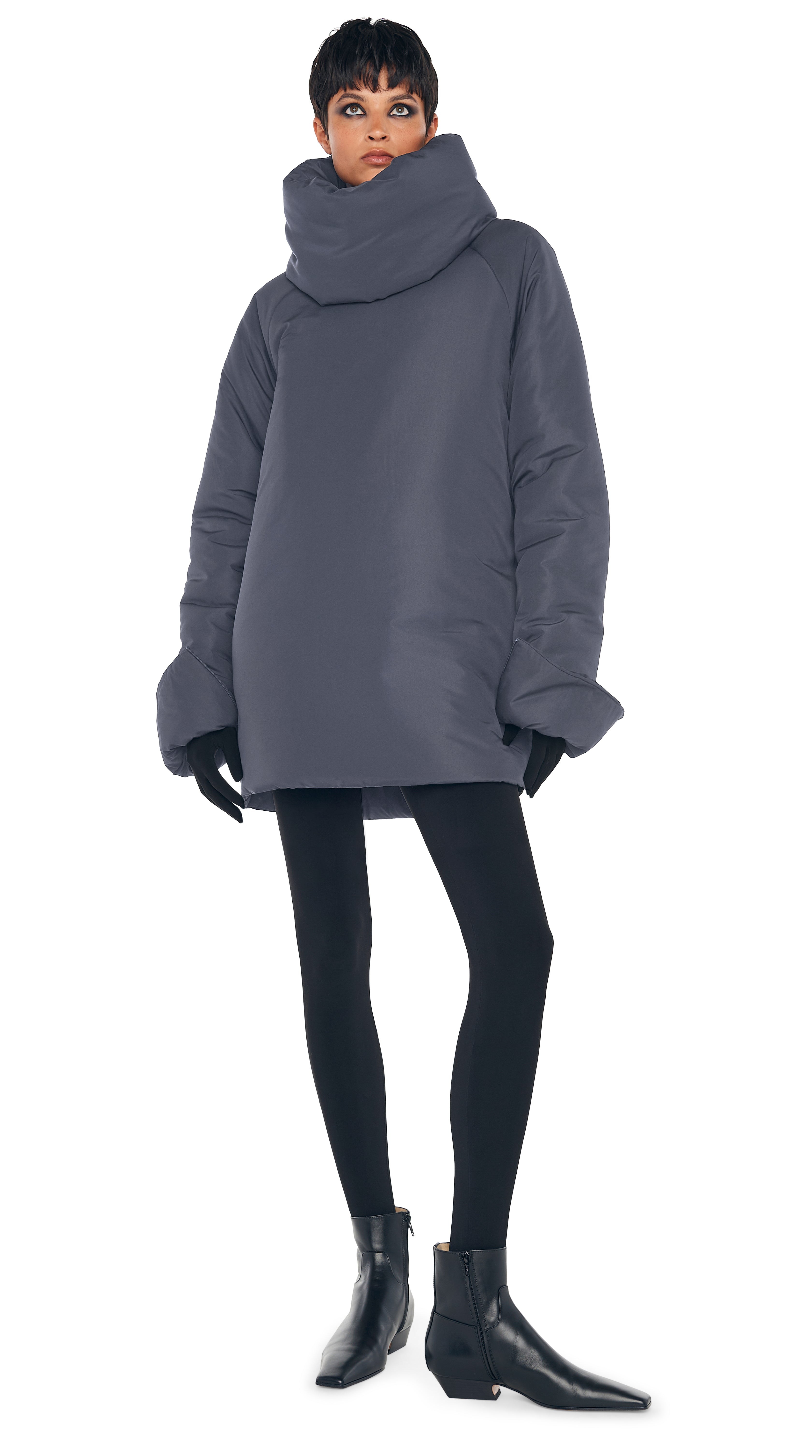 OS RAGLAN SLEEVE MINI DRESS W/ TUBE - Charcoal / XXS