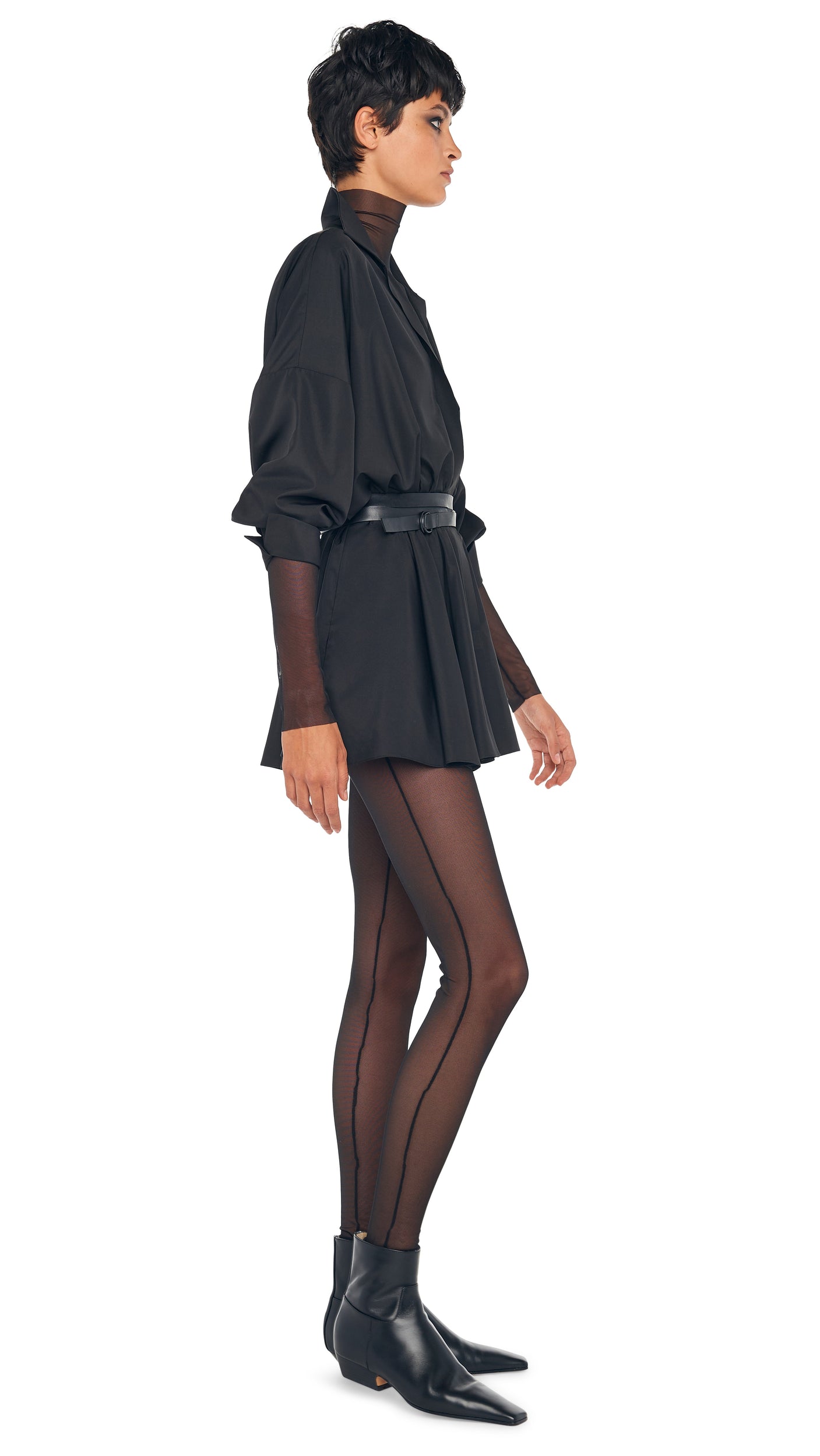 SUPER OS BF NK SHIRT FLARED MINI DRESS Black Norma Kamali SUPER OS BF NK SHIRT FLARED MINI DRESS Black Norma Kamali