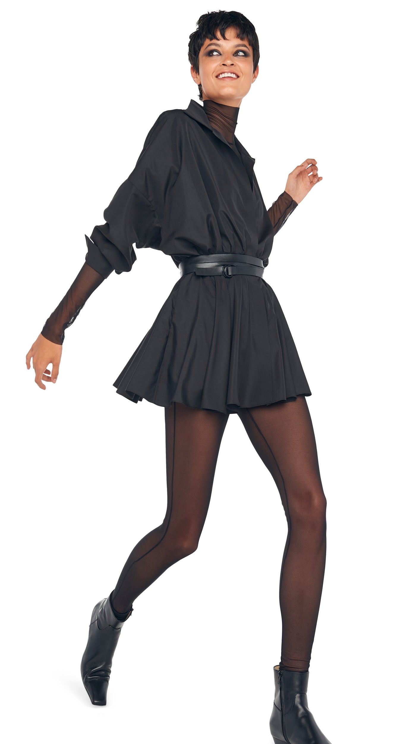 SUPER OS BF NK SHIRT FLARED MINI DRESS Black Norma Kamali SUPER OS BF NK SHIRT FLARED MINI DRESS Black Norma Kamali