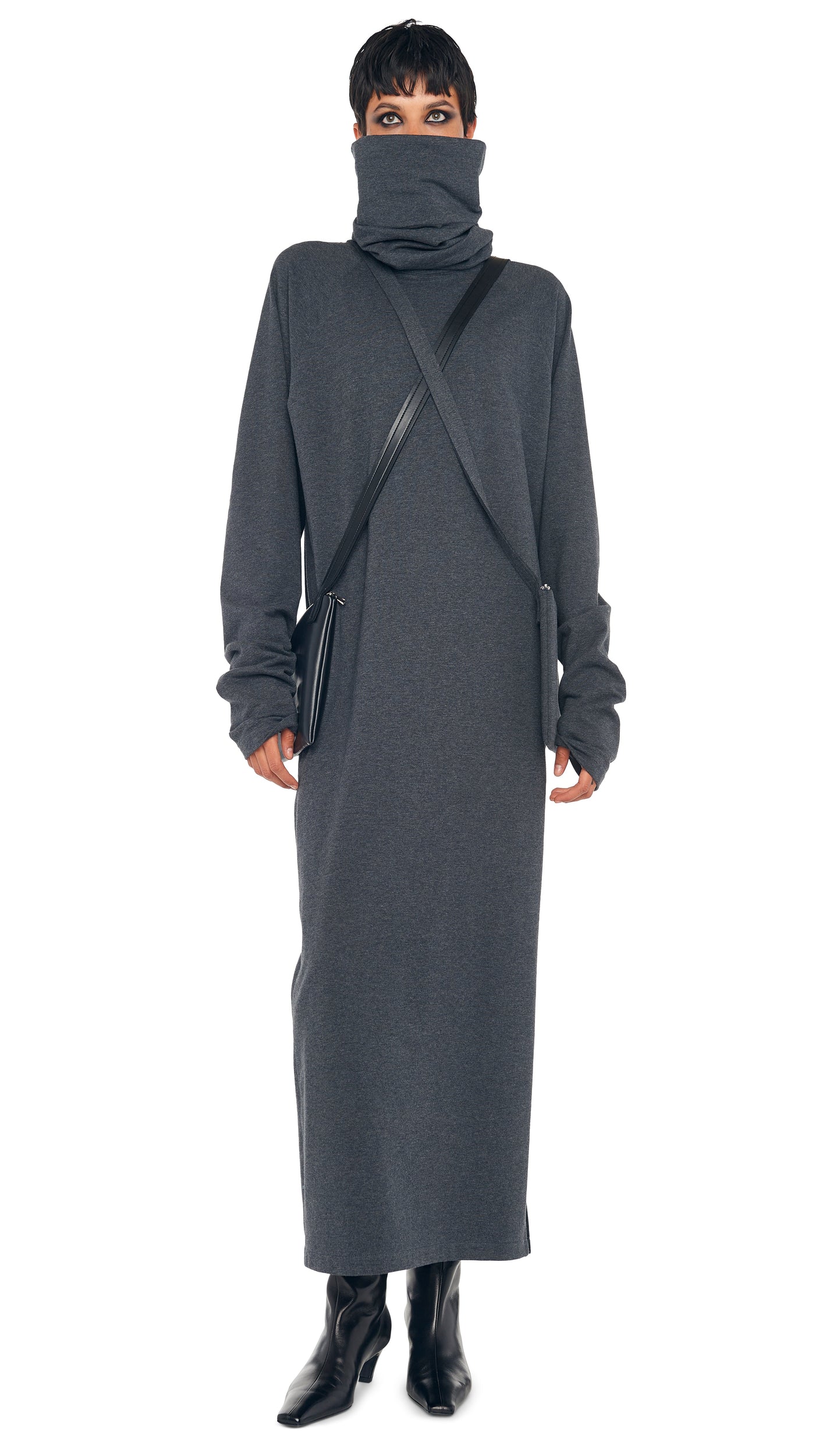 Norma Kamali Os Raglan Sleeve Turtleneck Side Slit Gown - Dark Heather Grey / Size Xs Norma Kamali Os Raglan Sleeve Turtleneck Side Slit Gown - Dark Heather Grey / Size Xs