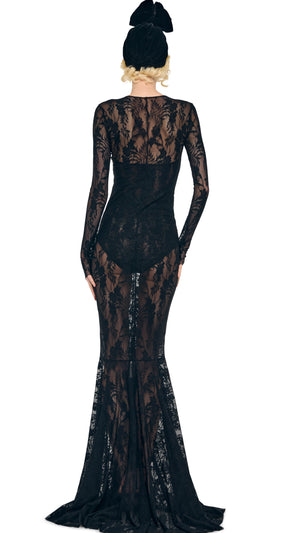 Norma Kamali Shirred Floral Lace Fishtail Gown - Black Norma Kamali Shirred Floral Lace Fishtail Gown - Black