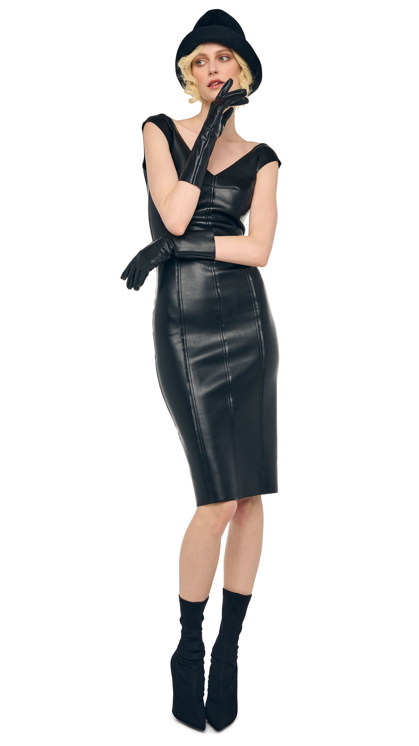 black pencil dress Norma Kamali Grace Pencil Dress Below Knee