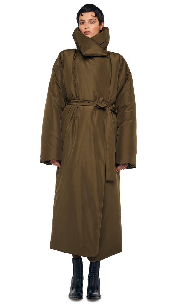 HIGH COLLAR SLEEPING BAG COAT LONG – Bark – Norma Kamali