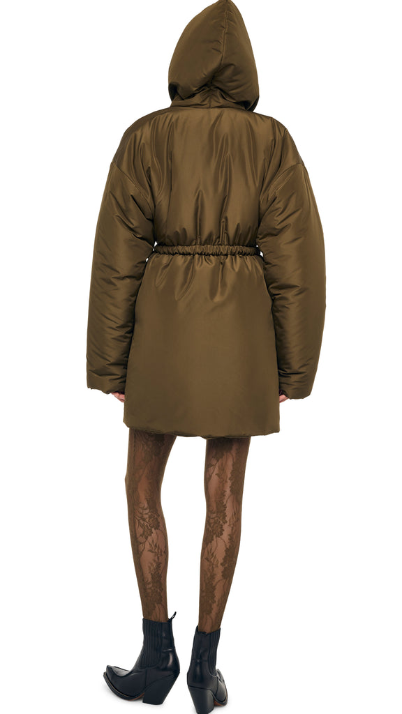 HOODED SLEEPING BAG COAT TO KNEE – Bark – Norma Kamali