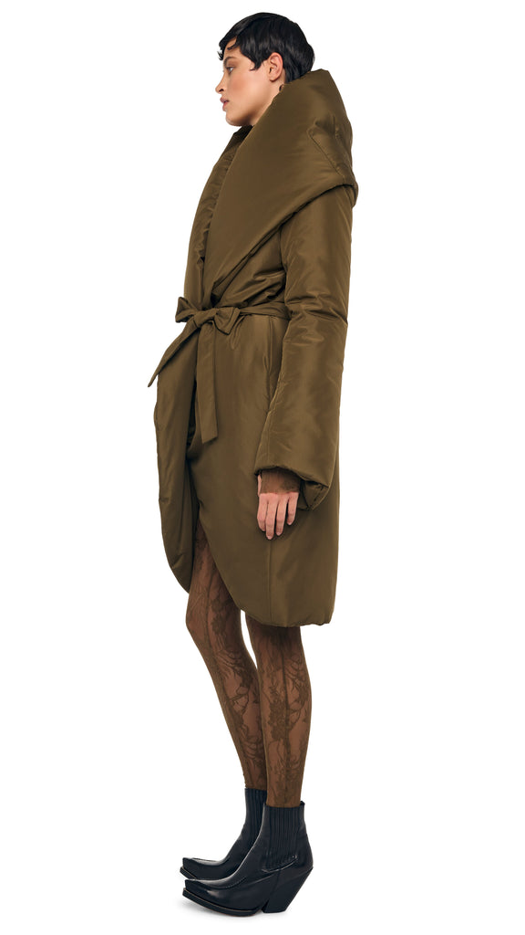 SHAWL COLLAR SLEEPING BAG COAT – Bark – Norma Kamali