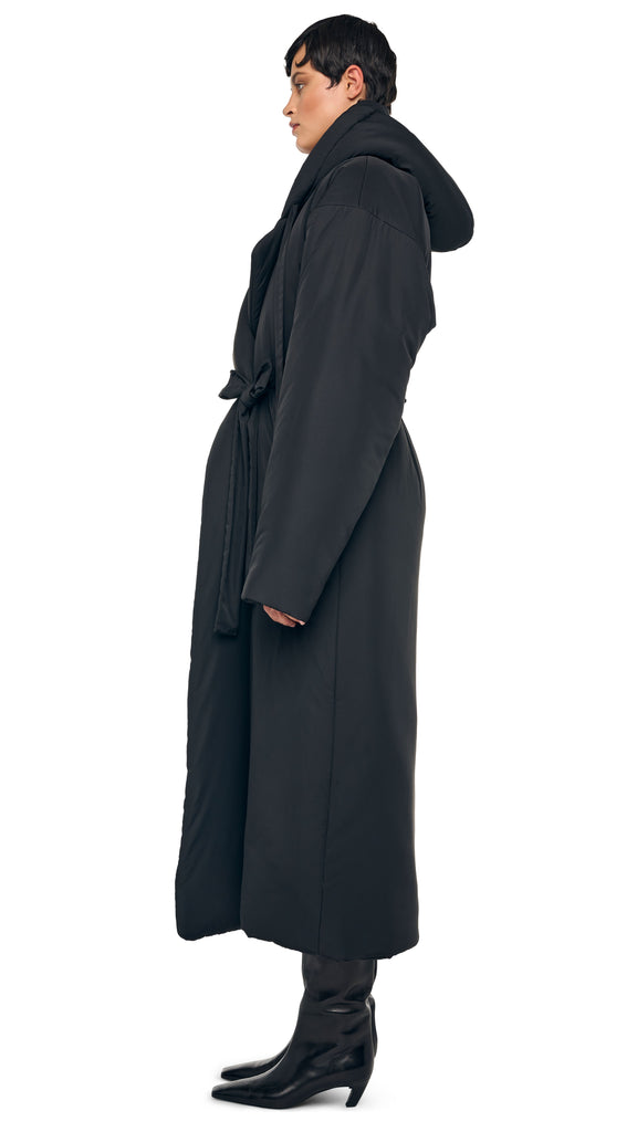 HOODED SLEEPING BAG COAT LONG – Black – Norma Kamali