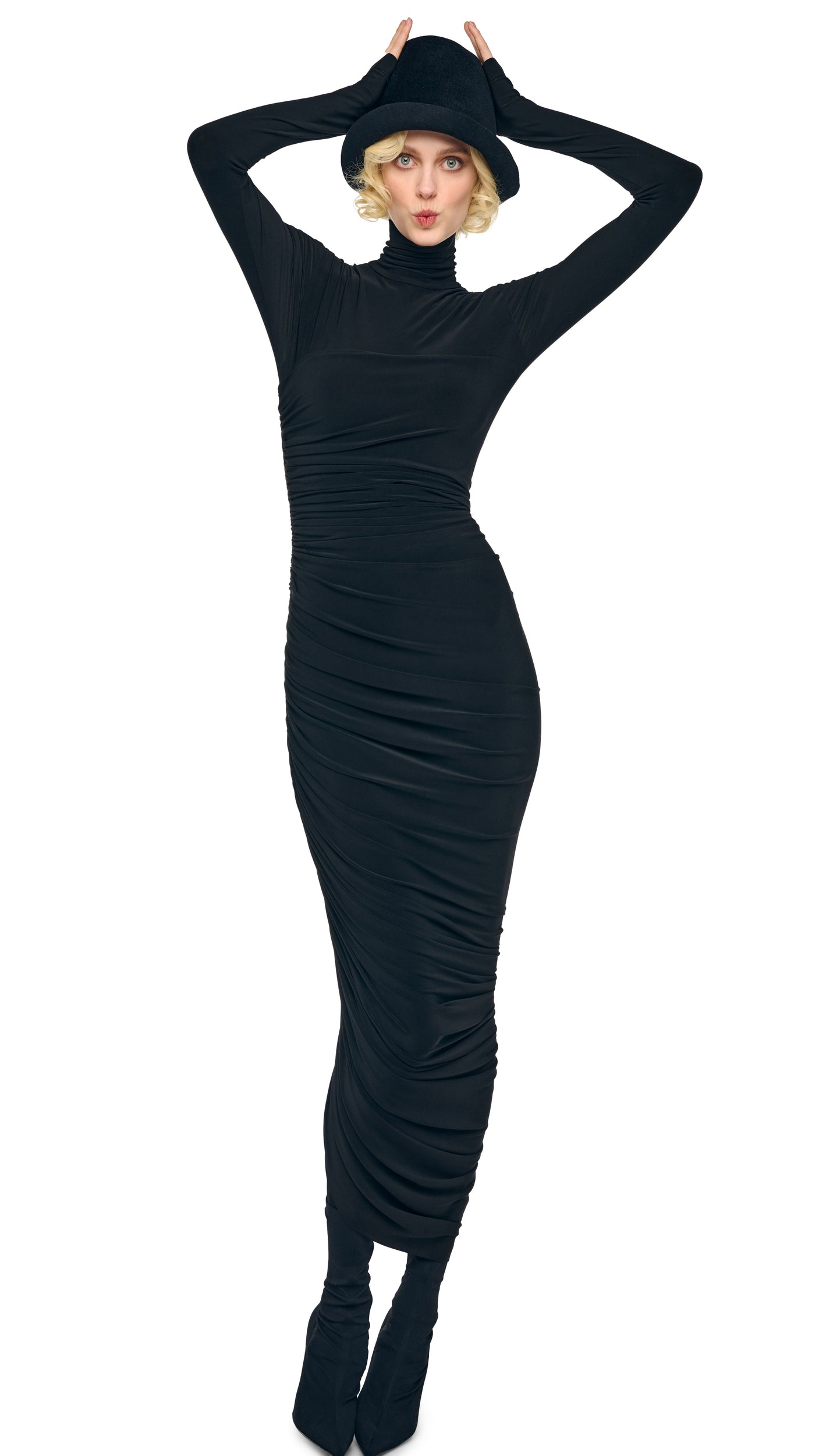 norma kamali long sleeve turtleneck strapless diana pickleball dress Norma Kamali Long Sleeve Turtleneck Strapless Diana Gown - Black