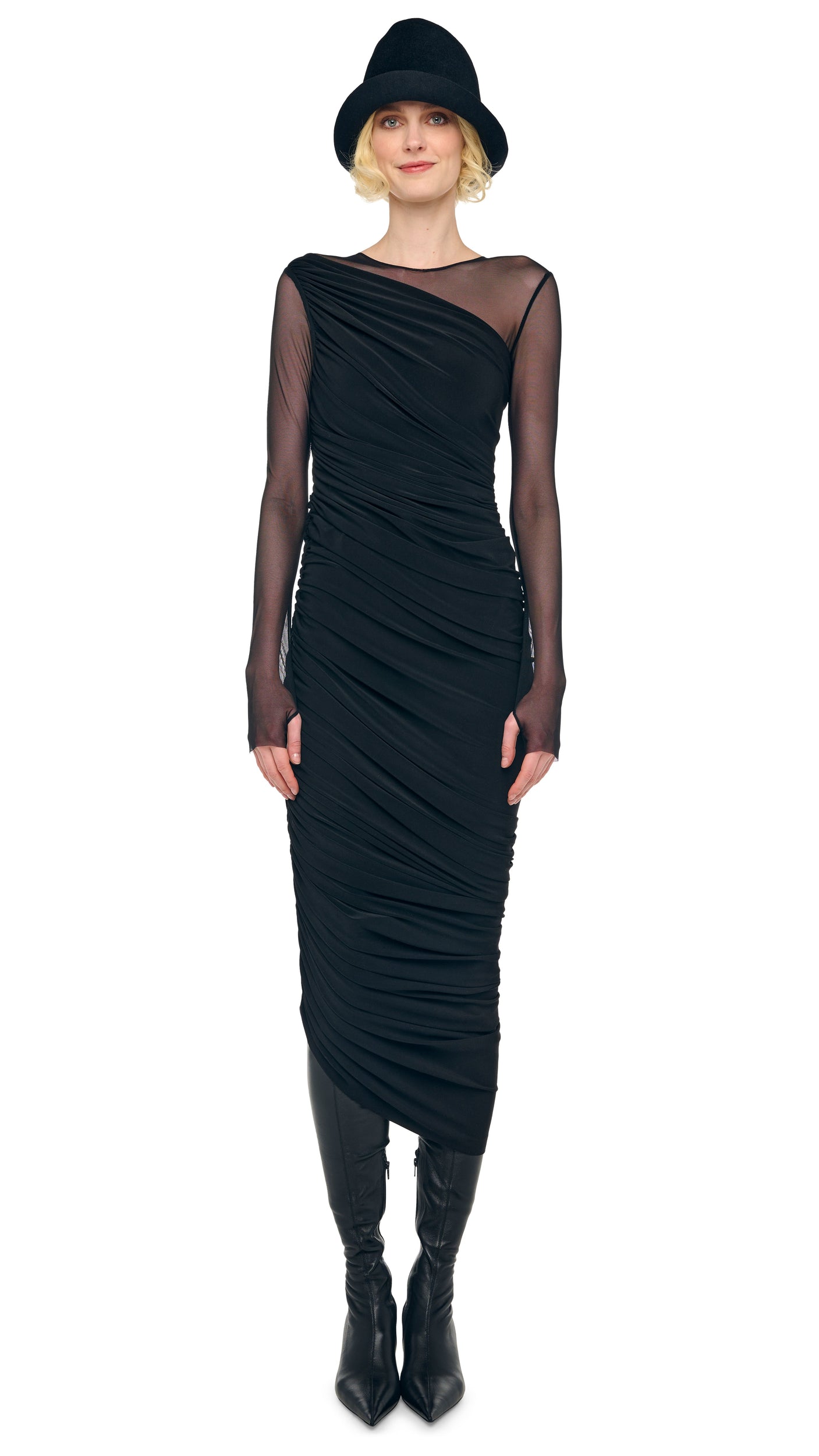 norma kamali diana dress black mesh Slip Diana Gown