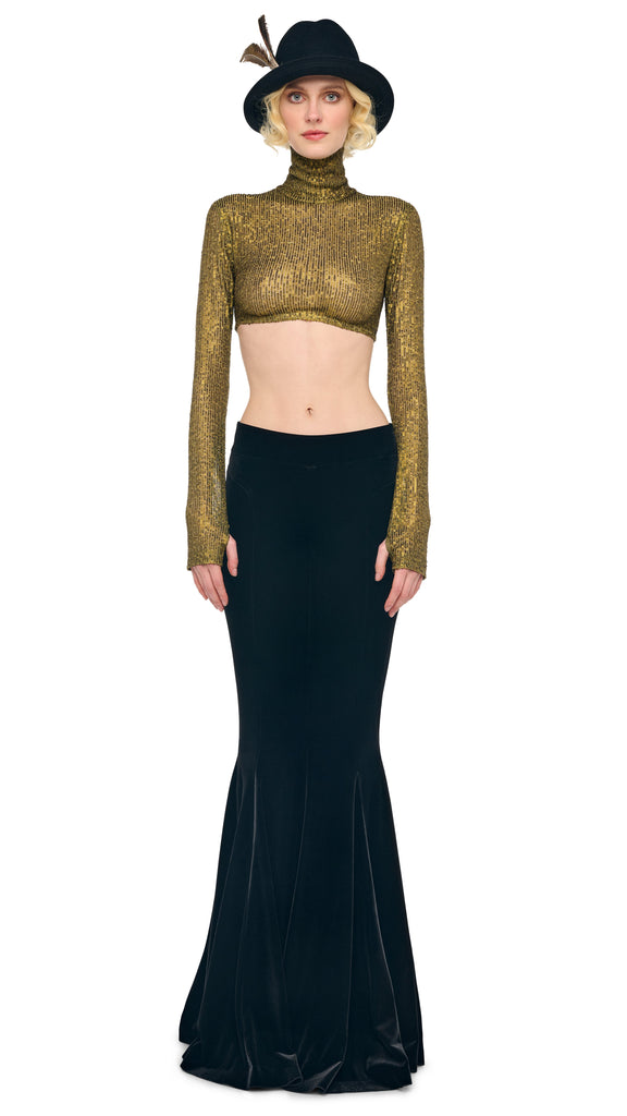 LONG SLEEVE TURTLE CROPPED TOP – Bark – Norma Kamali