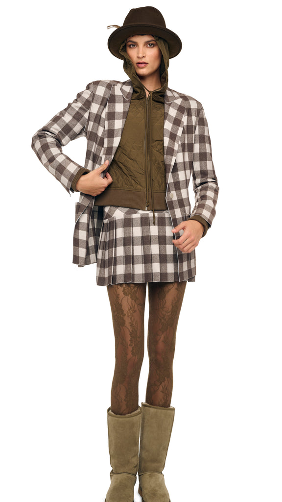 PLEATED MINI SKIRT – Bark Box Plaid – Norma Kamali
