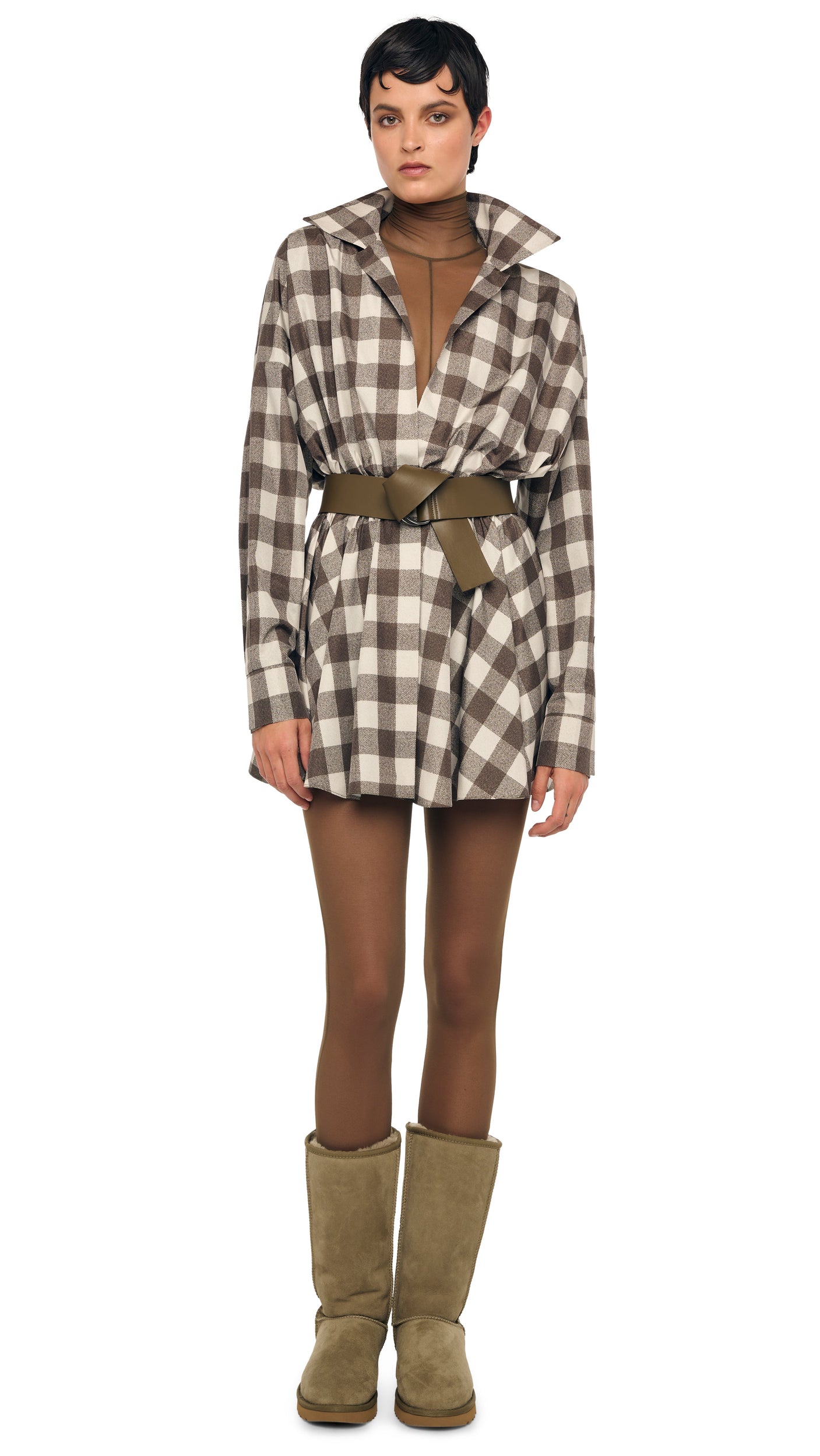 Norma Kamali Super OS BF NK Shirt Flared Mini Dress - Bark Box Plaid / Size S Norma Kamali Super OS BF NK Shirt Flared Mini Dress - Bark Box Plaid / Size S